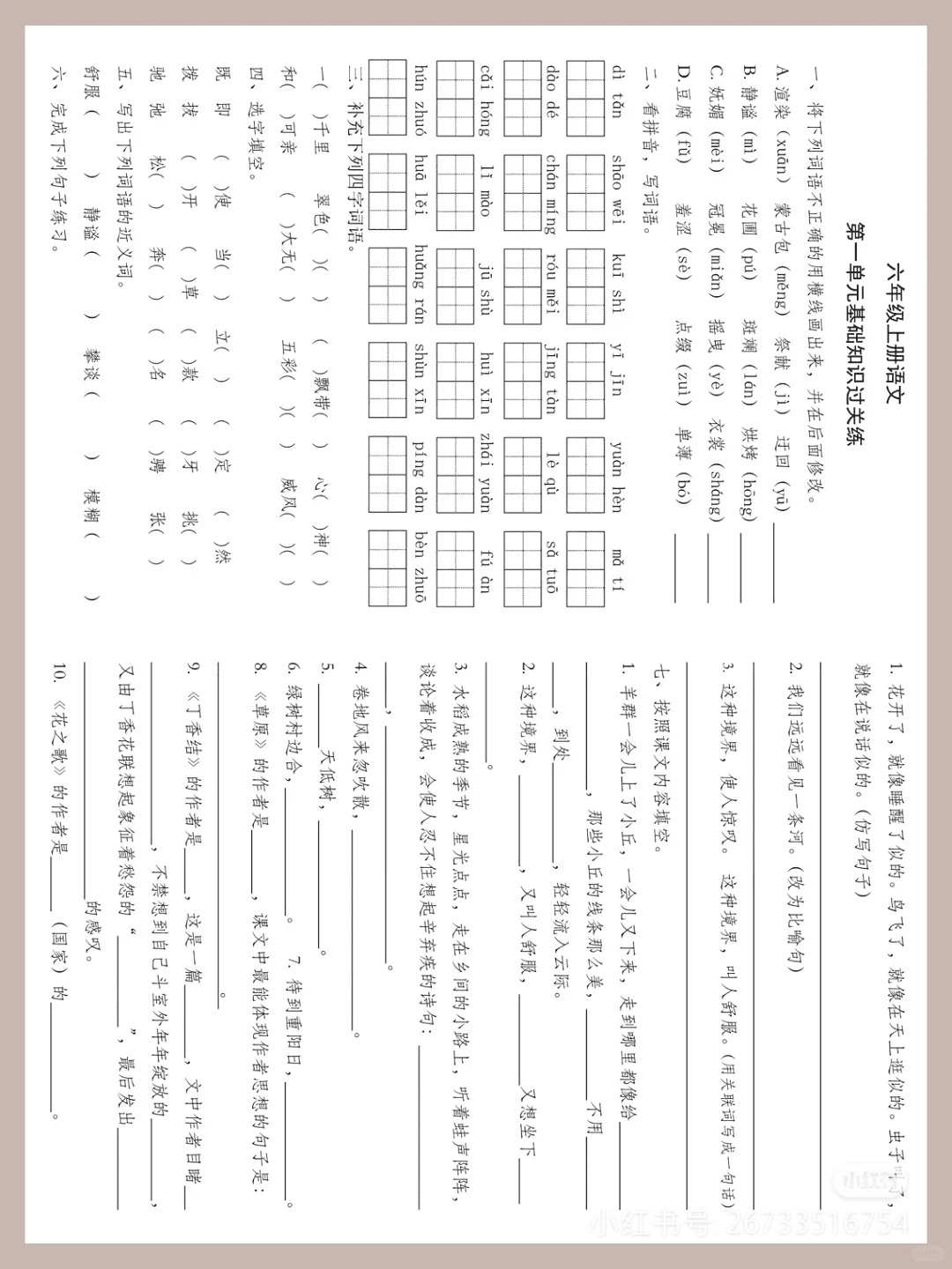 六年级上册单元试题大全  第1张